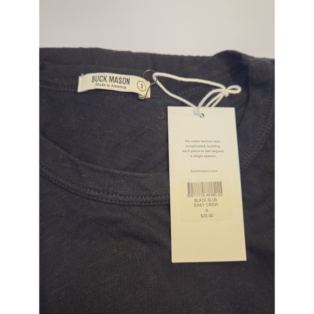 Buck Mason Black Slub Easy Crew T-Shirt Small Made in USA Cotton NWT READ - Picture 3 of 7